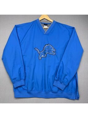 Detroit Lions Windbreaker XL NFL Pullover Jacket Honolulu Blue Retro V Neck Logo